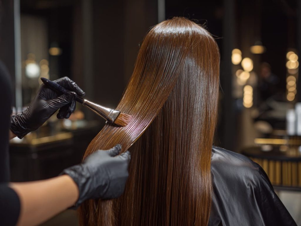 Heli Beauty stylist applying keratin treatment for sleek hair in Istanbul salon