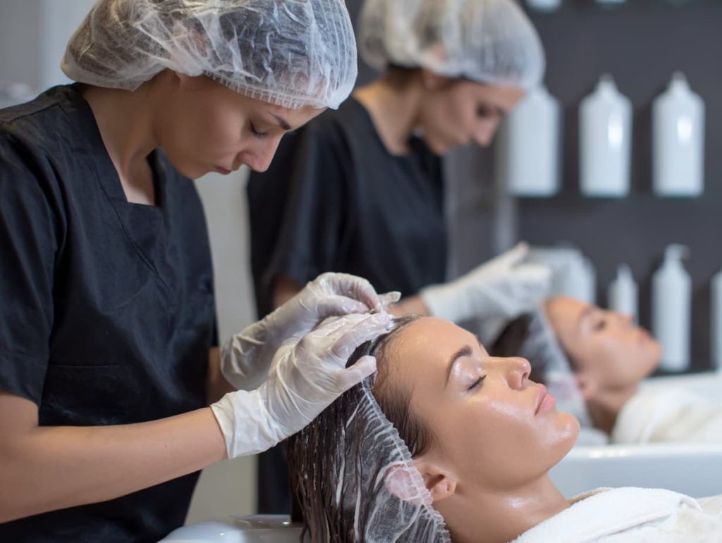 Healthy full hair after scalp treatment in salon